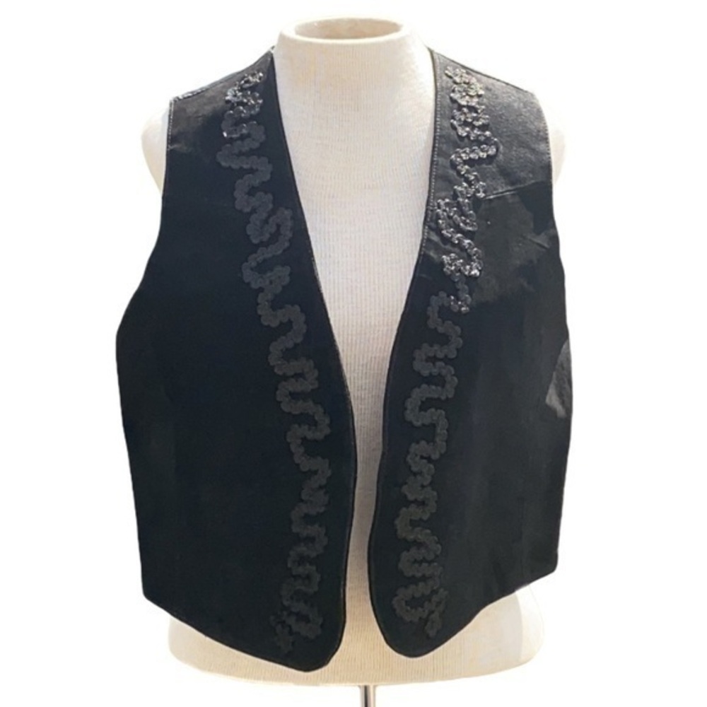 Double G women’s vest black leather open front,medium